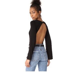 Elegant Black Open Back Bodysuit